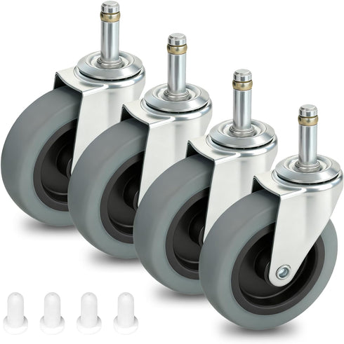 4 Inches Stem Caster Wheels,7/16-Inch Stem Diameter Swivel Rubber Casters,Heavy Duty TPR