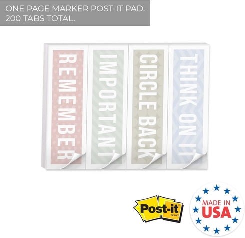 Modern Reminder Page Markers / 1" x 2.875" Multiuse Sticky Note Tabs/Pastel Pattern Sticky Pad with 200 Tabs/Made in The USA