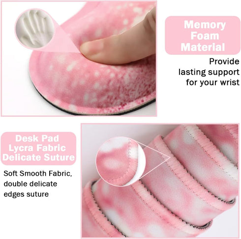 Large Mouse Pad and Keyboard Wrist Rest, 4-in-1 Gaming Desk Pad with Wrist Support for Home Office Study Game-Pink