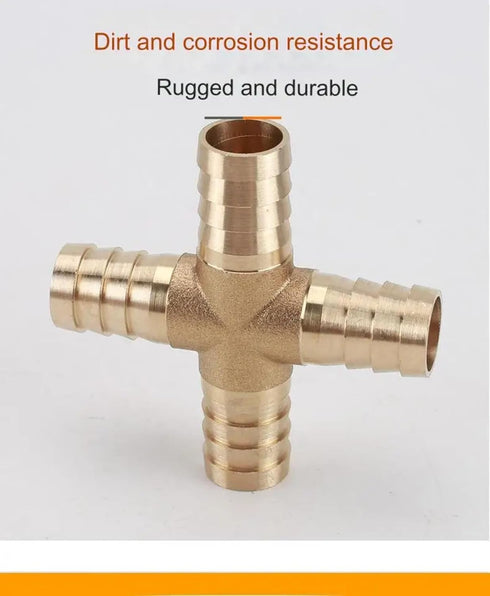 2 Pcs 3/8 "(10mm) Brass Hose Barb Joint, 4-way Cross Barb Splicing Repair Union with 8 Hose Clamps