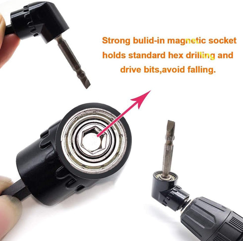 QISF 2Pcs Black 105 Degree 1/4 Inch Right Angle Drill Adapter, Hex Shank Screwdriver Extension Tool