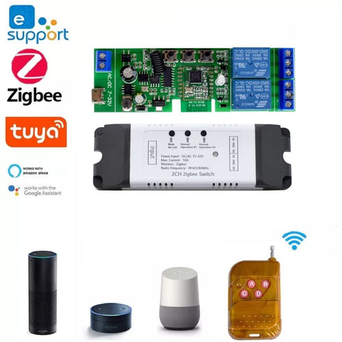 2 Channel 5V 12V ZigBee Smart Relay Switch, Adjustable Self Lock and Momentary Interlock Mode.
