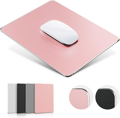 HONKID Metal Aluminum Mouse Pad in Pink, Thin Hard Waterproof Mouse Mat for Laptop and PC