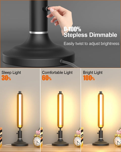 3000K Dimmable Lightdot Minimalist Table Lamp for Living Room, Mid Century Modern Farmhouse Bedside Lamps with Brown
