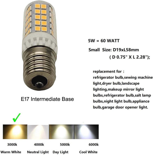 E17 Led Bulb Microwave Oven Light Equivalent 60w Incandescent Warm White Appliance Light for 40w - 60w Type B Candelabra Bulb Dryer Range Hood Refrigerator Sewing Machine Lighting 4 Pack by WELESHEI