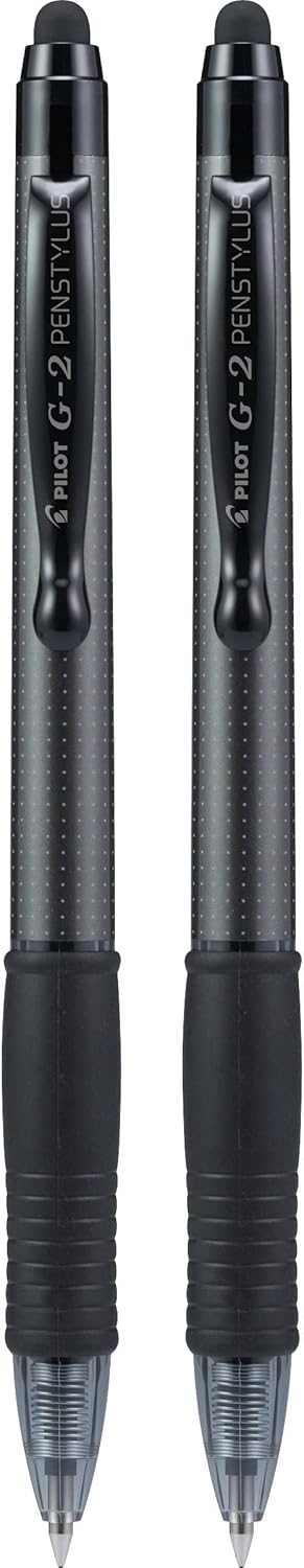Pilot G2 Pen Stylus, Fine Point 0.7 mm, Pack of 2, Black Ink, Gray Barrel