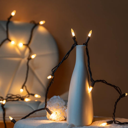 YULETIME Frosted White Christmas Lights with Brown Wire, 66 Feet 200 Count UL Certified String Lights, 2 Sets