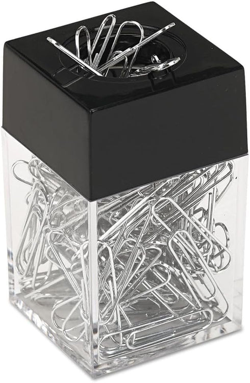 Black Magnetic Paper Clip Dispenser Holder for Desk, School, Office Supplies, Workspace Organizers.