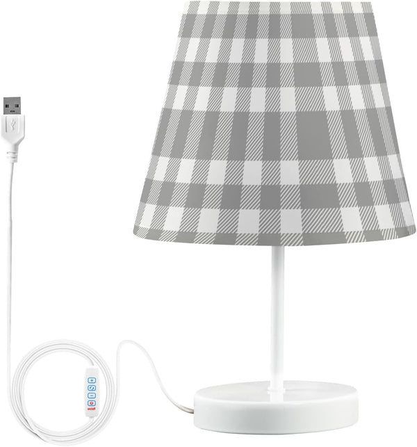 Lotupokon Grey Buffalo Plaid Check Table Lamp for Bedroom Dimmable USB Outlet Desk