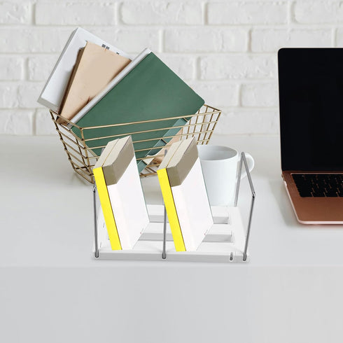 Cabilock Adjustable Expandable Metal Bookends with Clips for Heavy Books Desk Organizer Rack for Office Home
