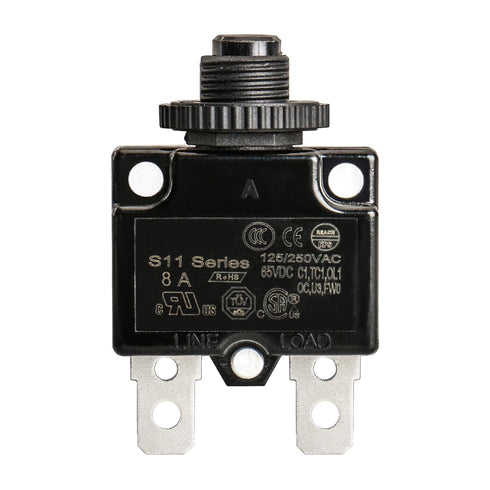 Baomain 8A Circuit Breaker Thermal Overload Protector, S11 Series 125/250VAC/65VDC, Manual Reset Thermal Circuit Breakers Black Pack of 10 (8 Amp.)