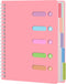College Ruled Notebook A4, Pink Spiral Notebook with Dividers, 5 Subject Hardcover Notebook for School Note Taking