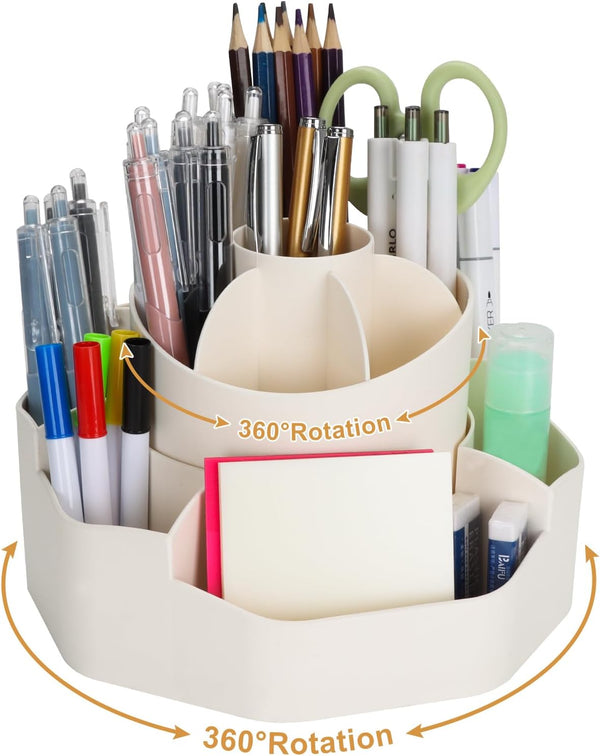 Pencil Pen Holder for Desk, 13 Compartments, 360 Degree Rotating Detachable Organizer for Office, School, Home
