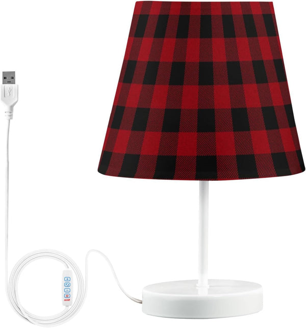 ALAZA Table Lamp Red and Black Buffalo Plaid Checkered Xmas Bedside Lamp
