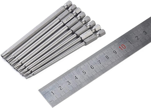 Fongmore 8PCS 100mm S2 Set 1/4 Inch T8 T10 T15 T20 T25 T27 T30 T40 Steel Torx Security Head Screwdriver Drill Hex Shank