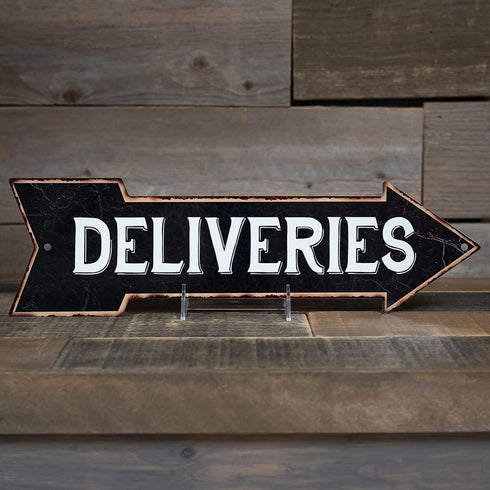 Delivery Sign Right Arrow Vintage Package Deliveries Plaque, 5x17 Metal Drop Off Parcel Here