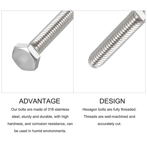 Hex Bolts 50Pcs (1/4-20x1-1/4"), 316 Stainless Steel Fully Threaded Hex Head Screws for Furniture Repair