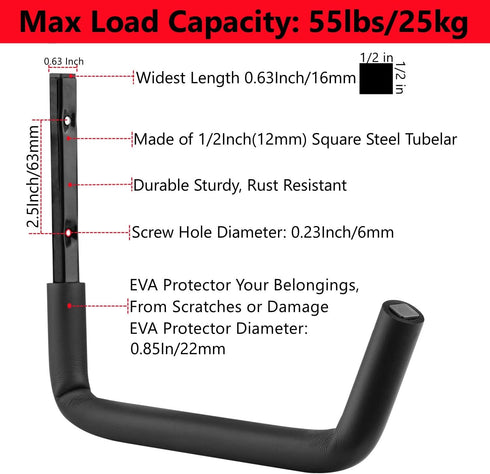 Heavdace 12" 8 Pack Garage Storage Ladder Hooks with Jumbo Arm, Heavy Duty Wall Mounted Storage Hanger Utility