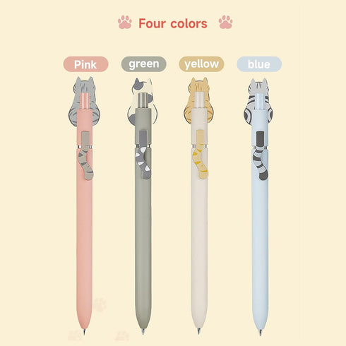 Cat Pens, 4 Pcs 0.5mm Cute Kawaii Pens Black Ink Pens Fine Point Smooth Writing Pens, High-End Series Cat's Tail Retractable Pens for Journaling Note Taking (4 Pcs Cat) by UIXJODO