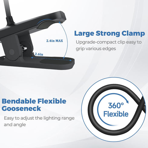 2Pack 5 5 CUHIOY Clip on Reading Light, Colors Brightness Bed Light for Headboard, Battery Rechargeable Flexible Neck