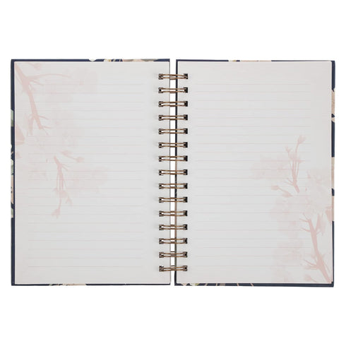 Inspirational Spiral Journal Notebook for Women, It is Well, Navy Blue Floral, 192 Ruled Pages, Large Hardcover