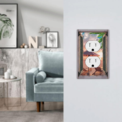 Tropical Summer Beach Sunset 1 Gang Outlet Covers, Duplex Receptacle Wall Plate Decorative Electrical Faceplate