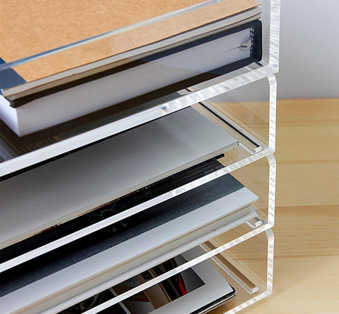 Elsjoy Set of 2 Clear Acrylic Letter Tray, 2-Tier Stackable Paper Organizer for Documents, Books, Office, School