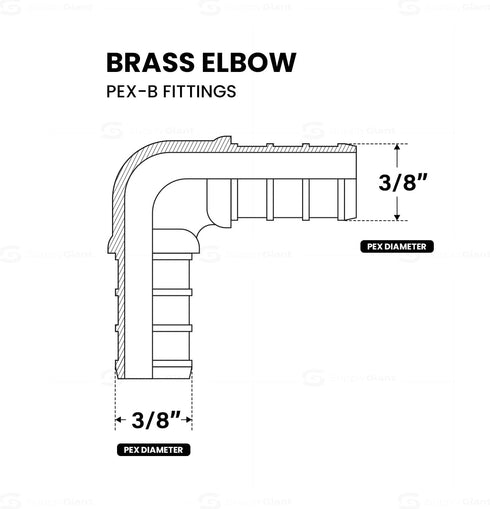 Supply Giant QYMO0038-10 PEX 90 Degree Elbow Barb Pipe Fitting, 3/8 Inch, Brass
