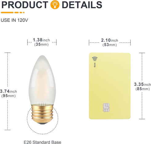 Frosted E26 LED Candle Light Bulbs 25W Equivalent- 2W Dimmable Chandelier E26 LED Bulb- 2700K Soft Warm- B11 Antique Candelabra Lightbulbs for Bedroom Pandent, Piano Lamp, Wall Sconce- 6 Count by TOKCON
