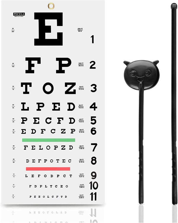 PECULA Snellen Eye Chart Wall Chart, 22 in x 11 in, 20/20 Vision Test, Color Vision Test, Plastic, Washable