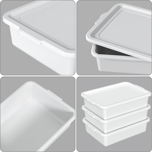 Loiycg 3 Pack 13 Food Service Bus Tubs with Lids, L Plastic Meat Mixing Tub, White