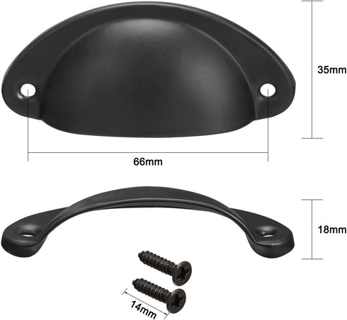 uxcell Cup Pulls, Carbon Steel Shell Pull Handles Black for Dresser Kitchen Cabinet Drawer, 66mm Hole Distance 35mm Width, 10 Pack by uxcell