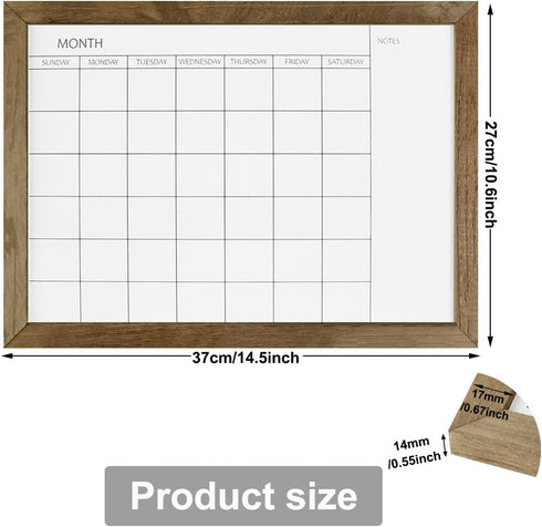 TORASO Dry Erase Monthly Calendar Board, Solid Pine Wood Rustic Brown Frame Magnetic Whiteboard for Wall