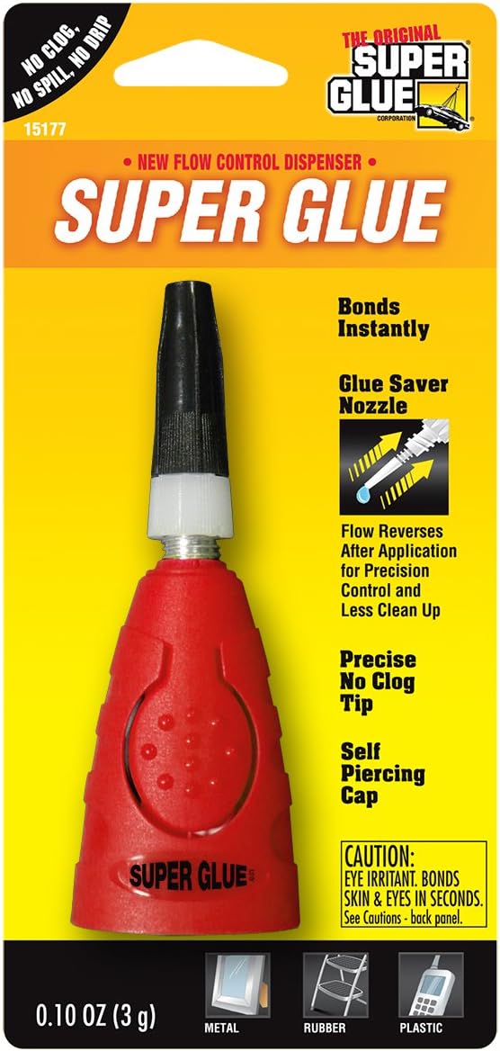 Super Glue Flow Control Dispenser, 0.10 oz, Heavy Duty Glue for Plastic, Wood, Rubber