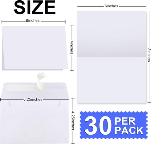 4x6, 30 Pack 30 Pack Blank Cards and Envelopes White Invitation Cardstock with Envelopes, Thank you Blank Greeting