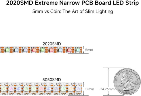 WS2812B 5mm 2020SMD DC5V 6.4FT 160Pixels/m 320LED IP30 BTF-LIGHTING IC RGB Ultra Narrow LED Strip Individually