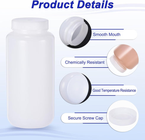 PATIKIL 2 Pcs 1000ml Reagent Bottles, PE Wide Mouth Round Graduated Bottles with Screw Cap