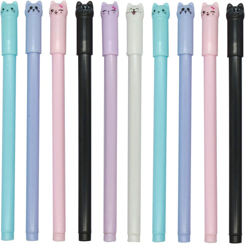 Maydahui 12 PCS Cat Rollerball Pens, Cute Cartoon Kitty Animal Pen, Black Gel Ink Smooth Writing for Cats Lovers
