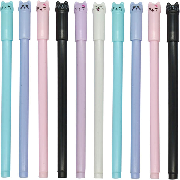 Maydahui 12 PCS Cat Rollerball Pens, Cute Cartoon Kitty Animal Pen, Black Gel Ink Smooth Writing for Cats Lovers