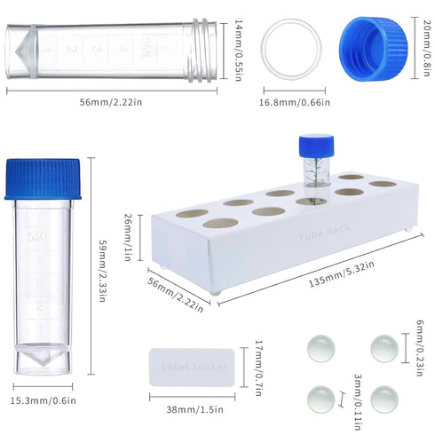 5ML Plastic Vials with Caps, Graduated Test Tubes, Silicone Seal for Fountain Pen Ink, Lab Sample Storage