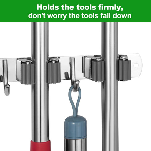 voze 5 Racks and 4 Hooks Mop and Broom Holder Wall Mount, Heavy Duty Storage Tool Racks for Kitchen and Garage