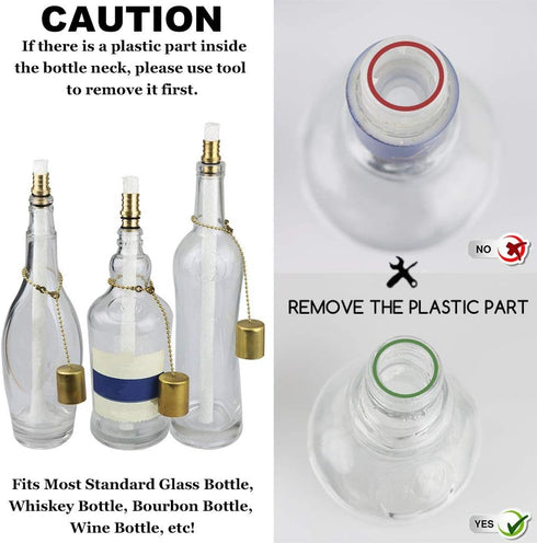 EricX Light 4 Pack, 4 Wine Bottle Torch Kit Includes Long Life Torch Wicks ,Brass Torch Wick Holders And Brass Caps