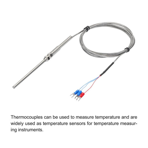 MECCANIXITY 2pcs PT100 RTD Thermocouple Stainless Steel M8 Temperature Sensor Probe -50 to 1300C, 6.6ft, 5x100mm