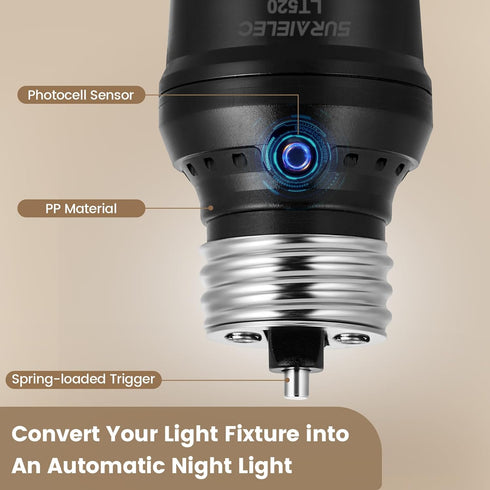 360 E26 E27 Bulb 2 Pack Suraielec Light Sensor Socket, Automatic Dusk to Dawn Light Socket with Sensor Rotation, Base