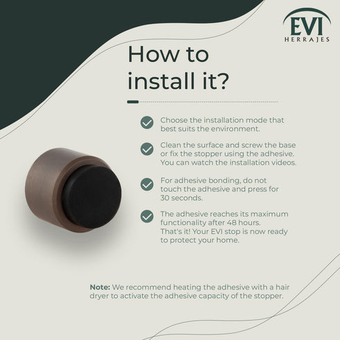 EVI Wall Adhesive Doorstop, 1.1'' X 1.1'', Great Adherence and 100% Functional (Mod. 198/28)