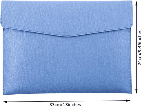Enyuwlcm PU Leather A4 File Folder, Waterproof Portfolio Envelope Case with Snap Closure, Blue Color