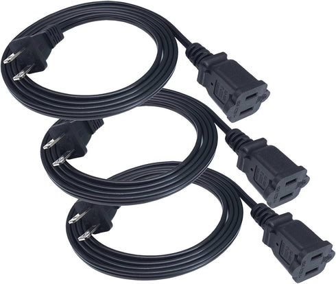 5 FT Extension Cord, Indoor Black, 18 AWG Small Short 2 Prong Power Cord, 3 Pack
