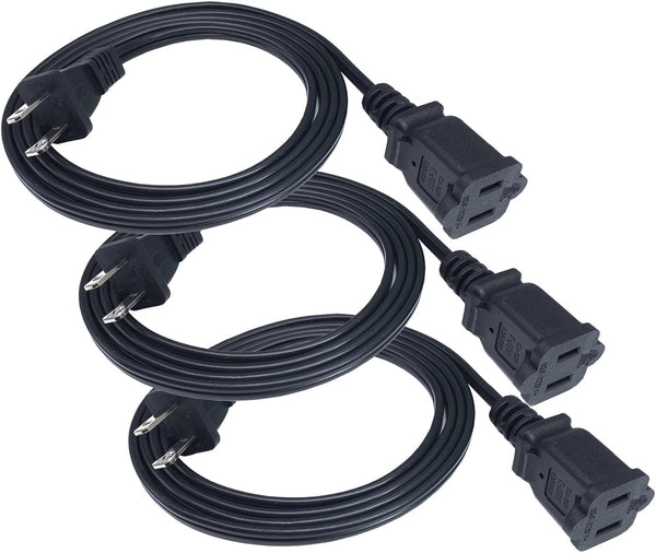 5 FT Extension Cord, Indoor Black, 18 AWG Small Short 2 Prong Power Cord, 3 Pack