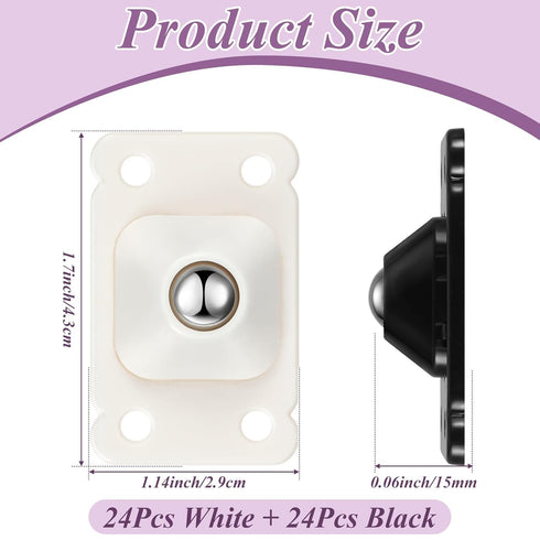 48 Pcs Self Adhesive Caster Wheels Appliance Rollers Appliance Slider for Kitchen Appliances 360° Swivel Universal Wheel Mini Roller Ball Transfer Bearing for Kitchen Appliances (White, Black)