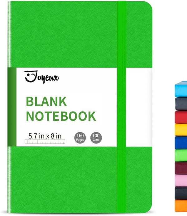 JOYEUX A5 Blank Journal Notebook, 160 Pages, 100gsm Thick Sketch Book, Hardcover, 5.7" x 8"
